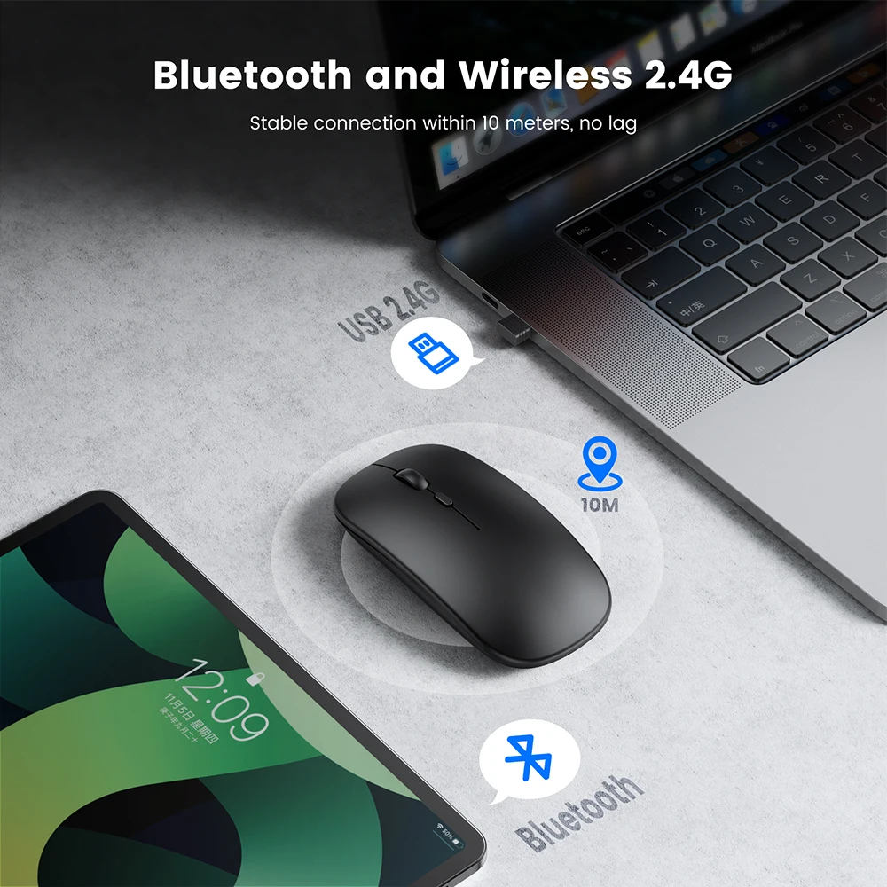 Bluetooth Mouse For APPle MacBook Air Pro 2020 2021 Mac Book iMac Laptop PC Wireless Mouse Rechargeable Mute Gaming Mouse Mice