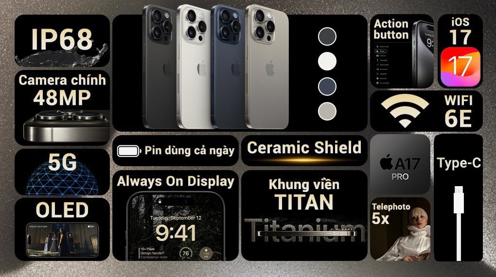 iPhone 15 Pro Max 256GB giá tốt, giảm đến 4 triệu, có góp 0%