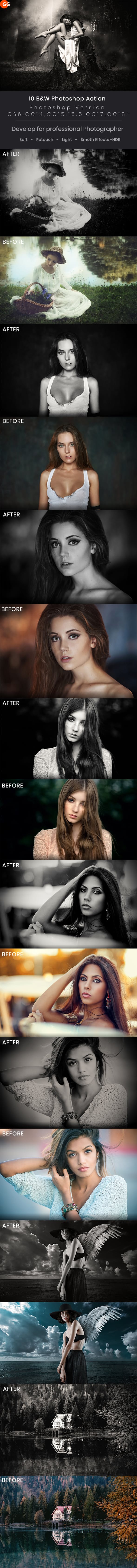 10 B&W Photoshop Action – Action chuyển sang ảnh trắng đen [Photoshop]