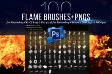 100 Photoshop Flame Brushes + PNGs – 100 file PNG lửa + Brush
