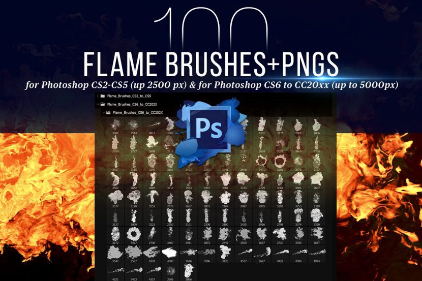 100 Photoshop Flame Brushes + PNGs – 100 file PNG lửa + Brush