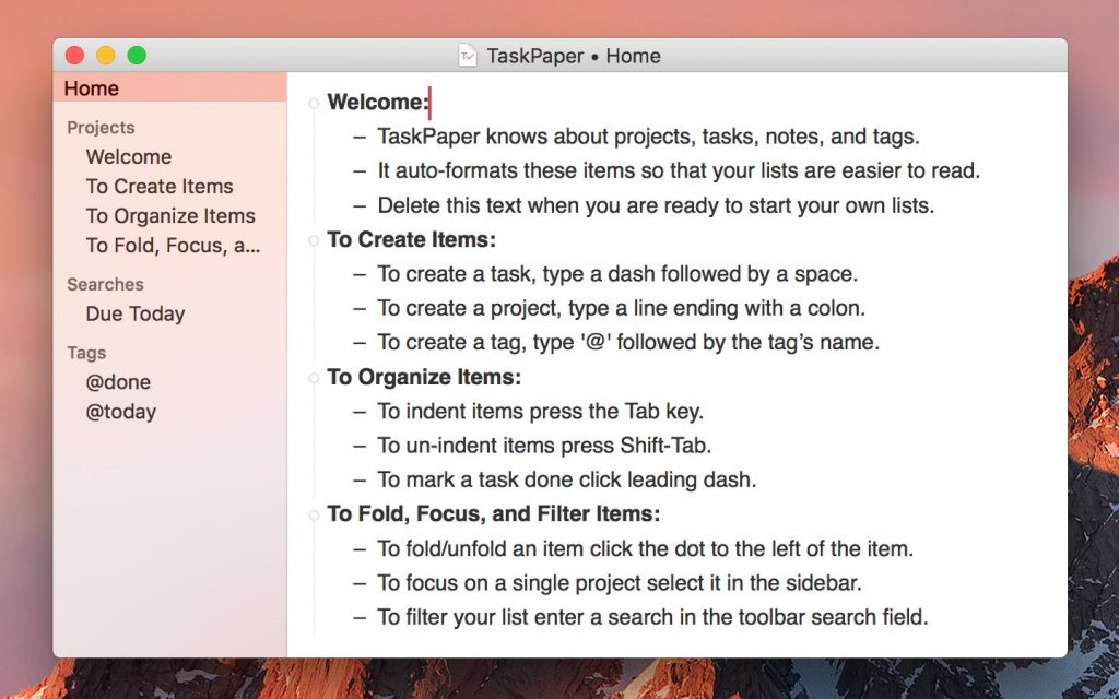 TaskPaper – Phần mềm tạo ghi chú, task list đơn giản