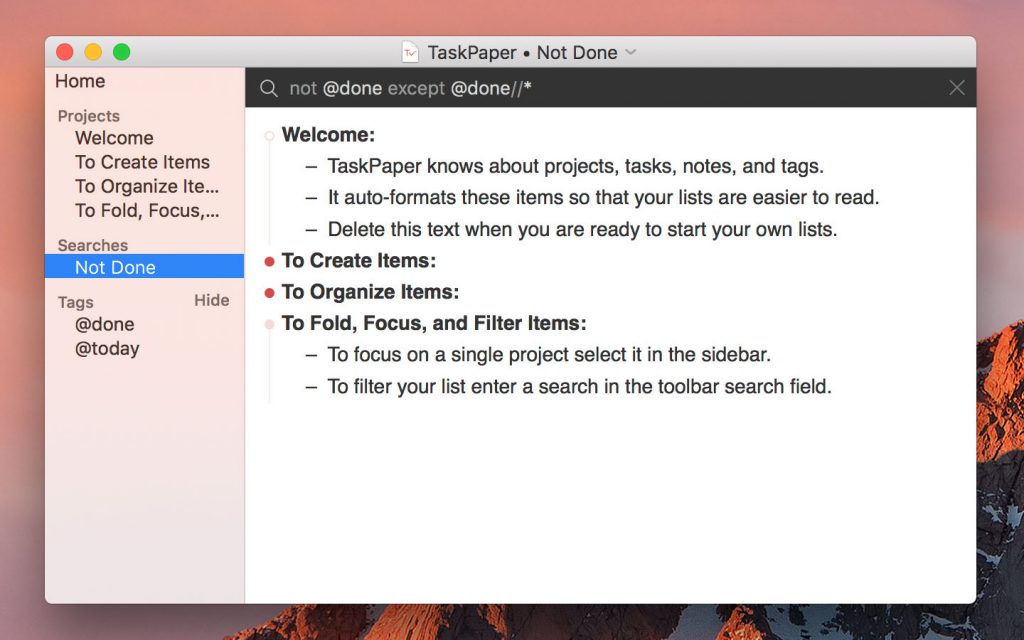 TaskPaper – Phần mềm tạo ghi chú, task list đơn giản