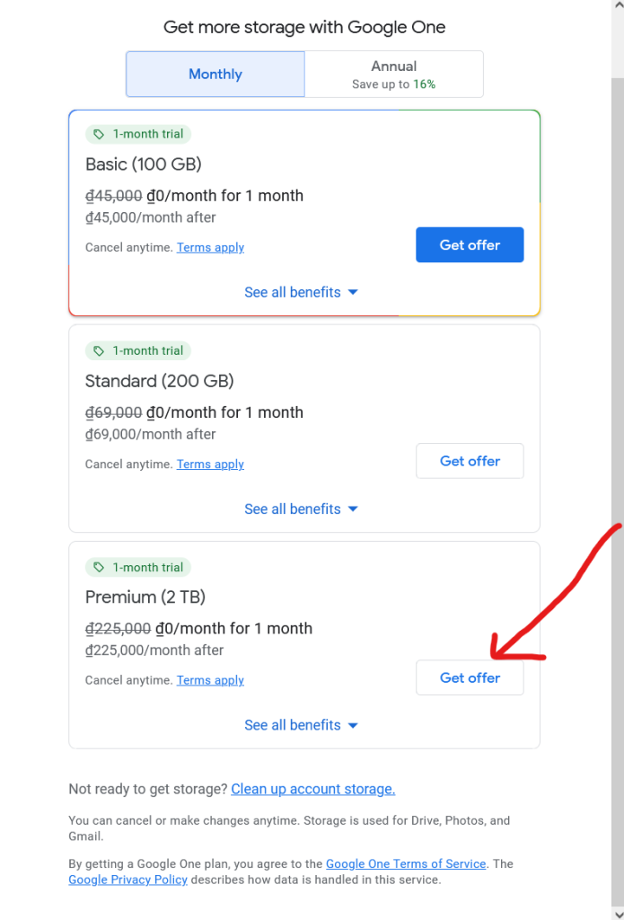 Hướng dẫn nhận 100GB Google One 4 năm miễn phí