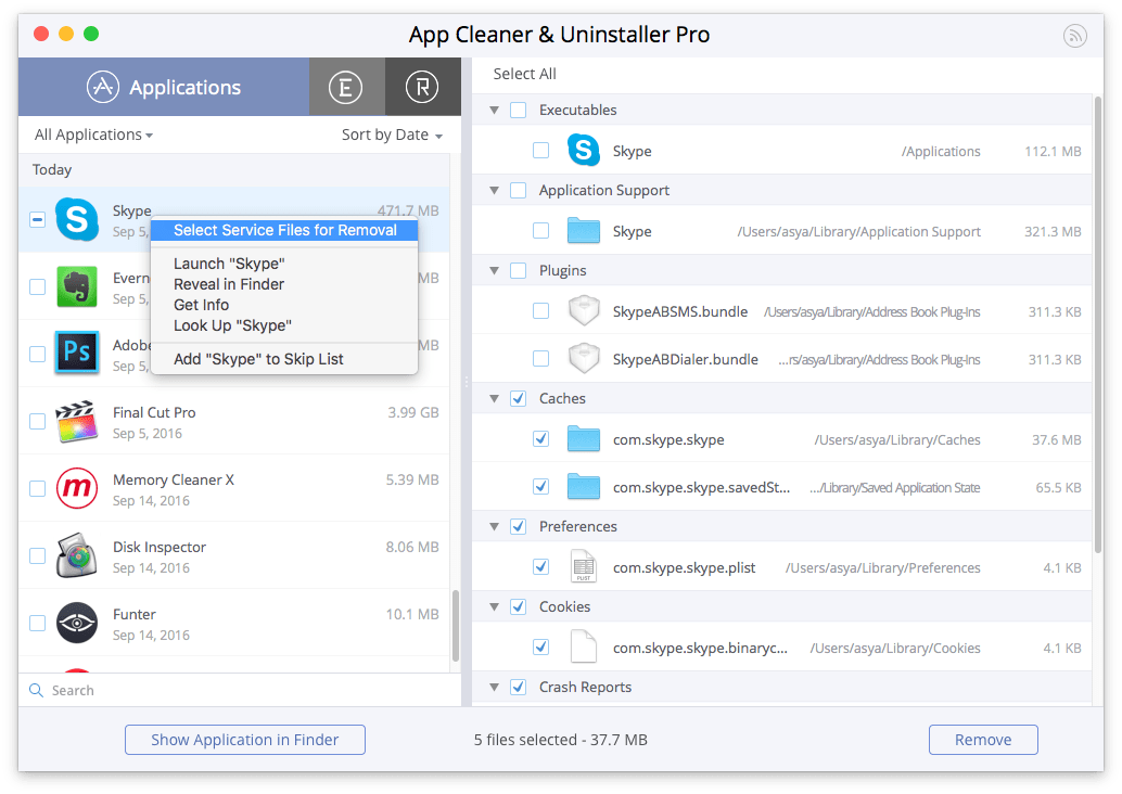 app cleaner pro select service files