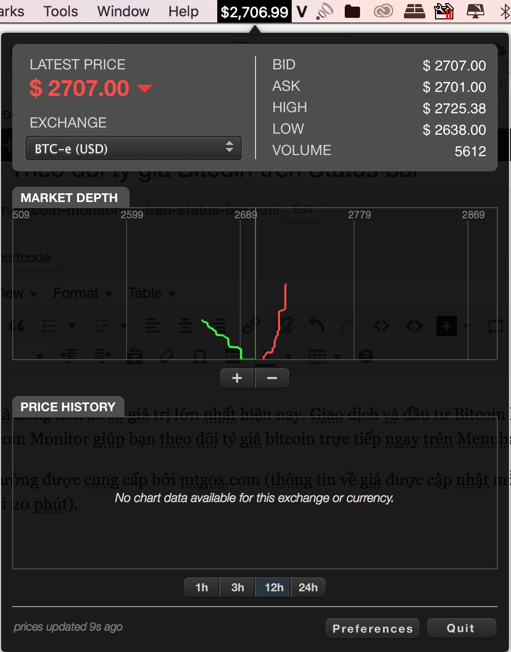 Bitcoin Monitor – Theo dõi tỷ giá Bitcoin trên Status bar