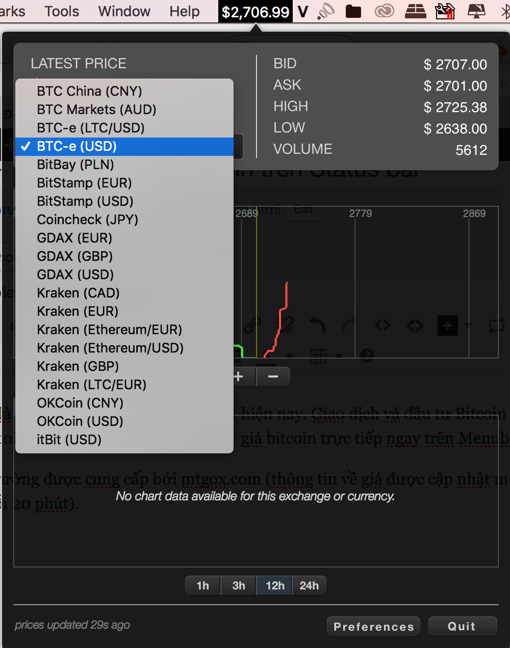 Bitcoin Monitor – Theo dõi tỷ giá Bitcoin trên Status bar