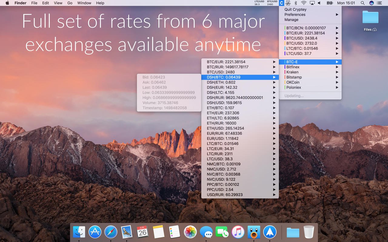 Cryptey – Hiển thị giá của các đồng tiền điện tử ngay trên Menubar