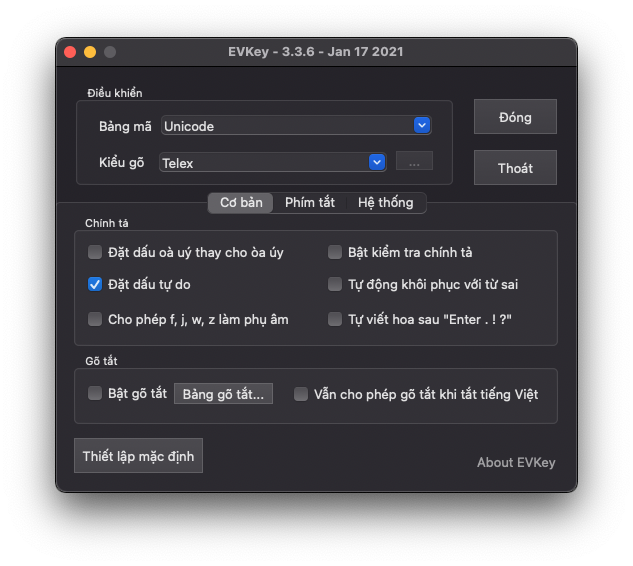 evkey2 Hướng dẫn cài và sử dụng EVKey – Bộ gõ tiếng Việt miễn phí tốt nhất trên Mac