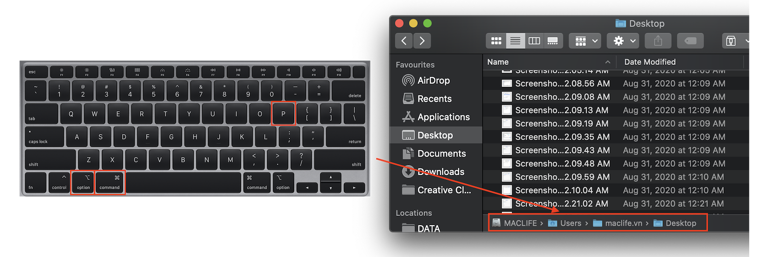 phim-tat-an-hien-duong-dan Một số thủ thuật, kinh nghiệm hữu ích trên macOS có thể bạn chưa biết