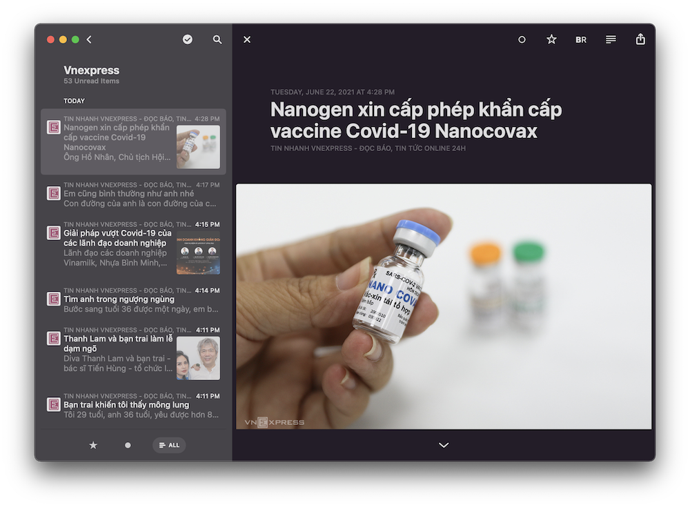 Reeder – Phần mềm đọc tin tức từ RSS