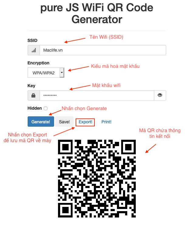 Cách tạo mã QR chia sẻ Tên + Mật khẩu Wifi