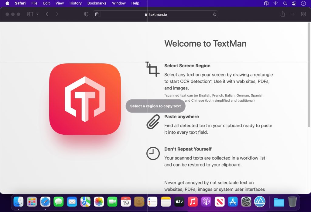 TextMan – Chọn vùng bất kỳ để copy văn bản dễ dàng