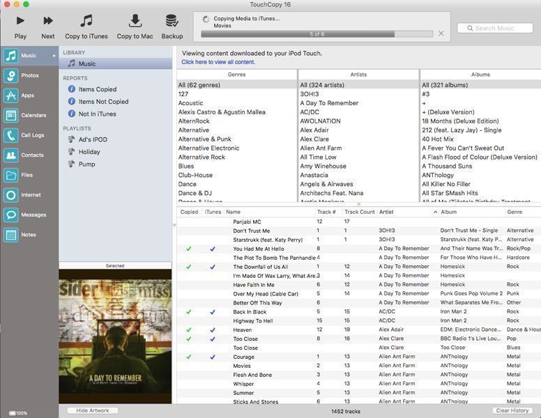 TouchCopy – Chép nhạc từ iOS vào máy tính