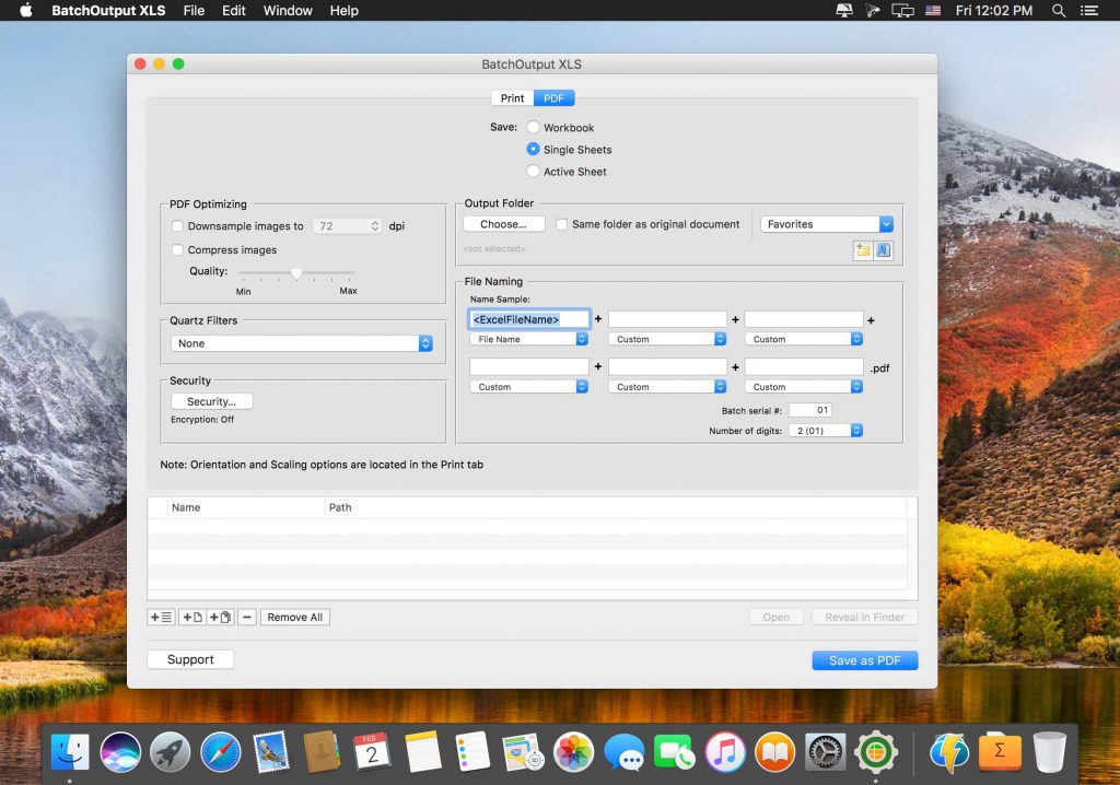 BatchOutput XLS – In, xuất file Excel hàng loạt