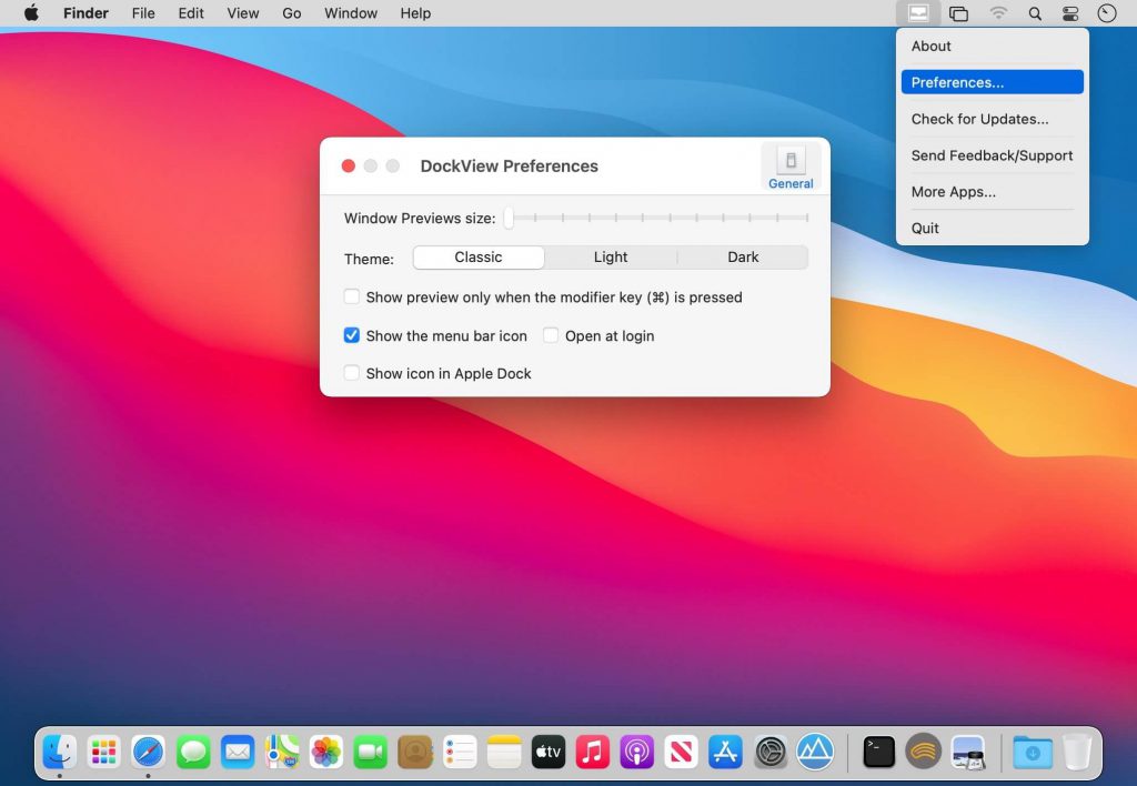 Dockview – Xem trước của ứng dụng như trên Windows