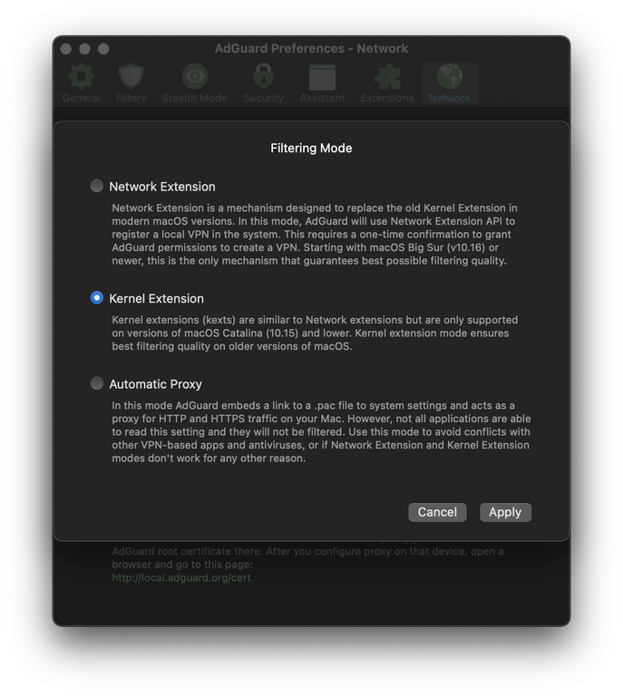 Sửa lỗi “Adguard won’t work correctly” khi cài trên Big Sur trở lên