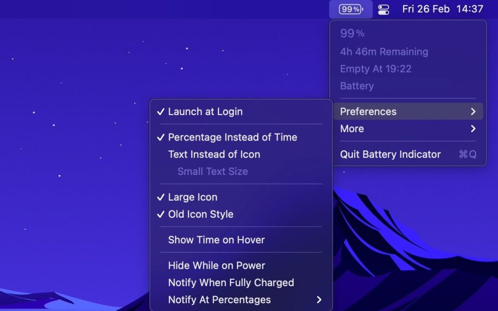 Battery Indicator – Hiện % pin và thời gian sử dụng còn lại trên Menubar