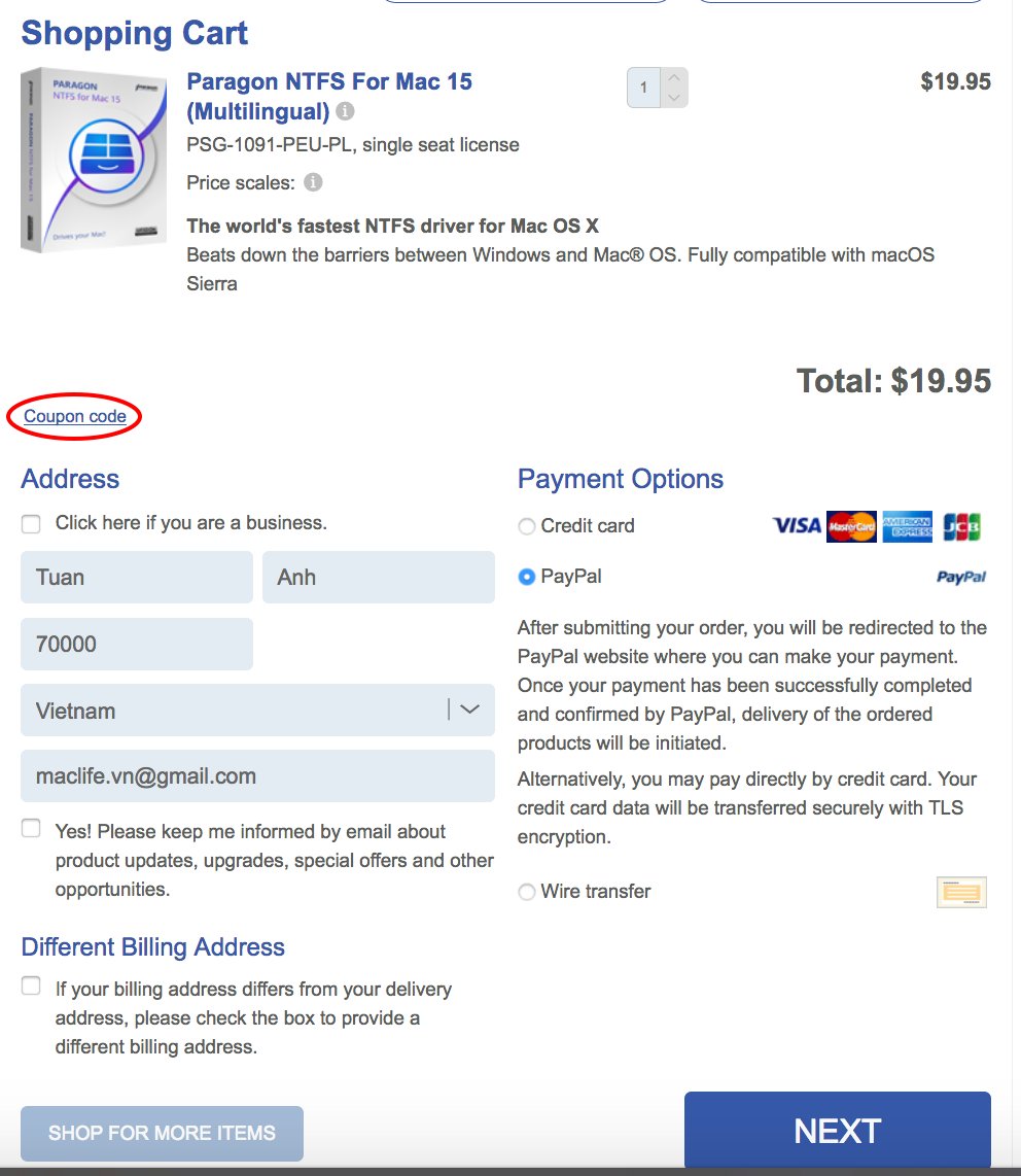 Mã giảm giá 20% khi mua Paragon NTFS 15