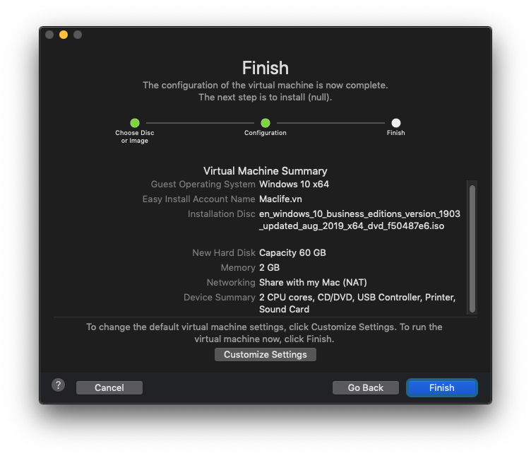 Hướng dẫn chi tiết cài Windows 10 lên Mac dùng Vmware Fusion 11
