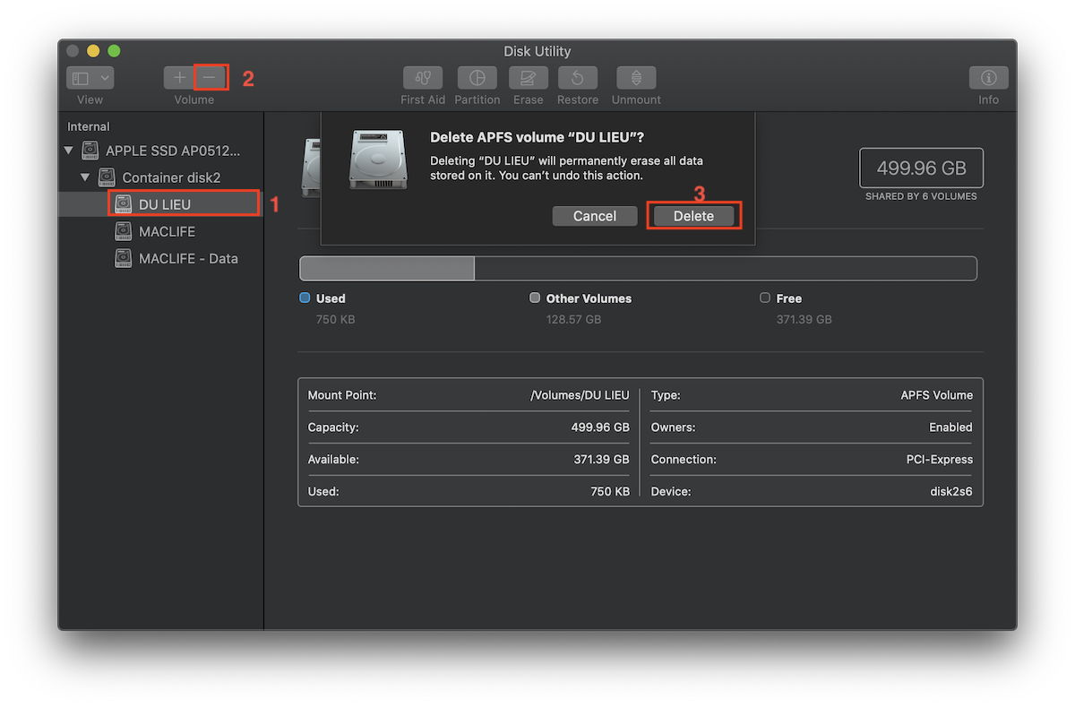 Cách chia/gộp ổ cứng trên macOS High Sierra 10.13 trở lên