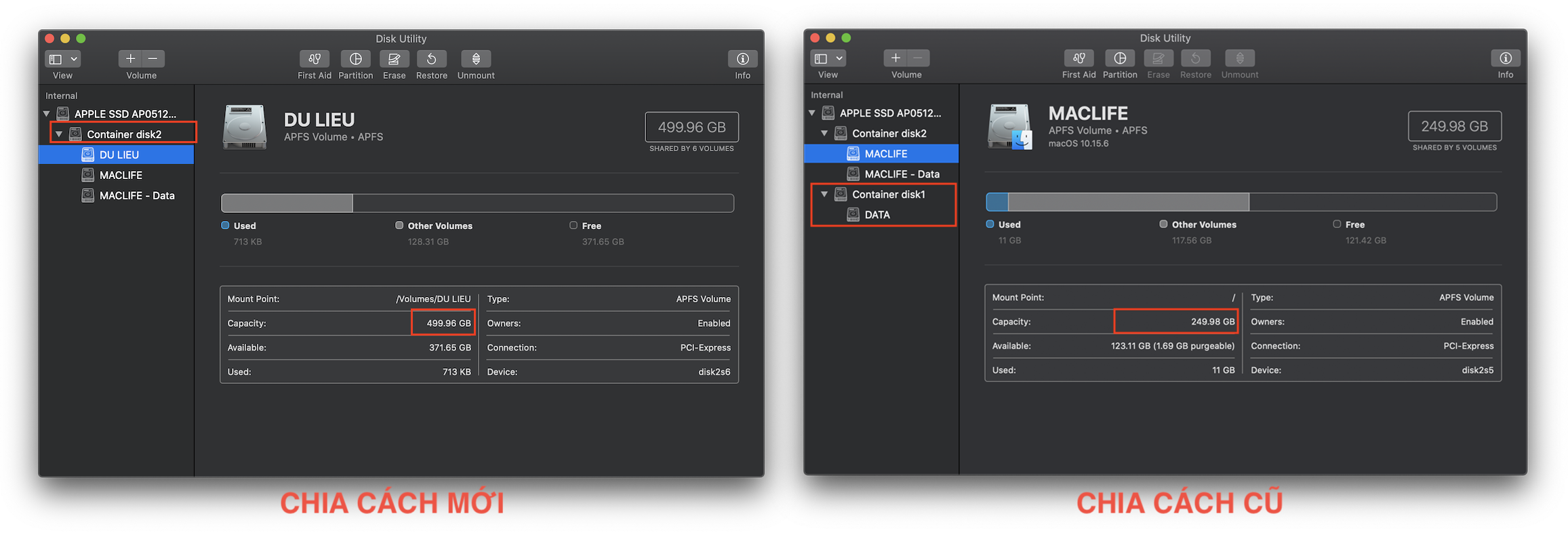 Cách chia/gộp ổ cứng trên macOS High Sierra 10.13 trở lên