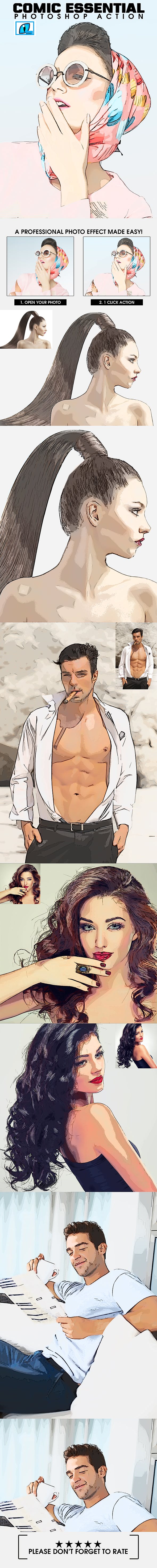 Comic Essential Photoshop Action – Action chuyển đổi bức ảnh thành tranh vẽ màu nước