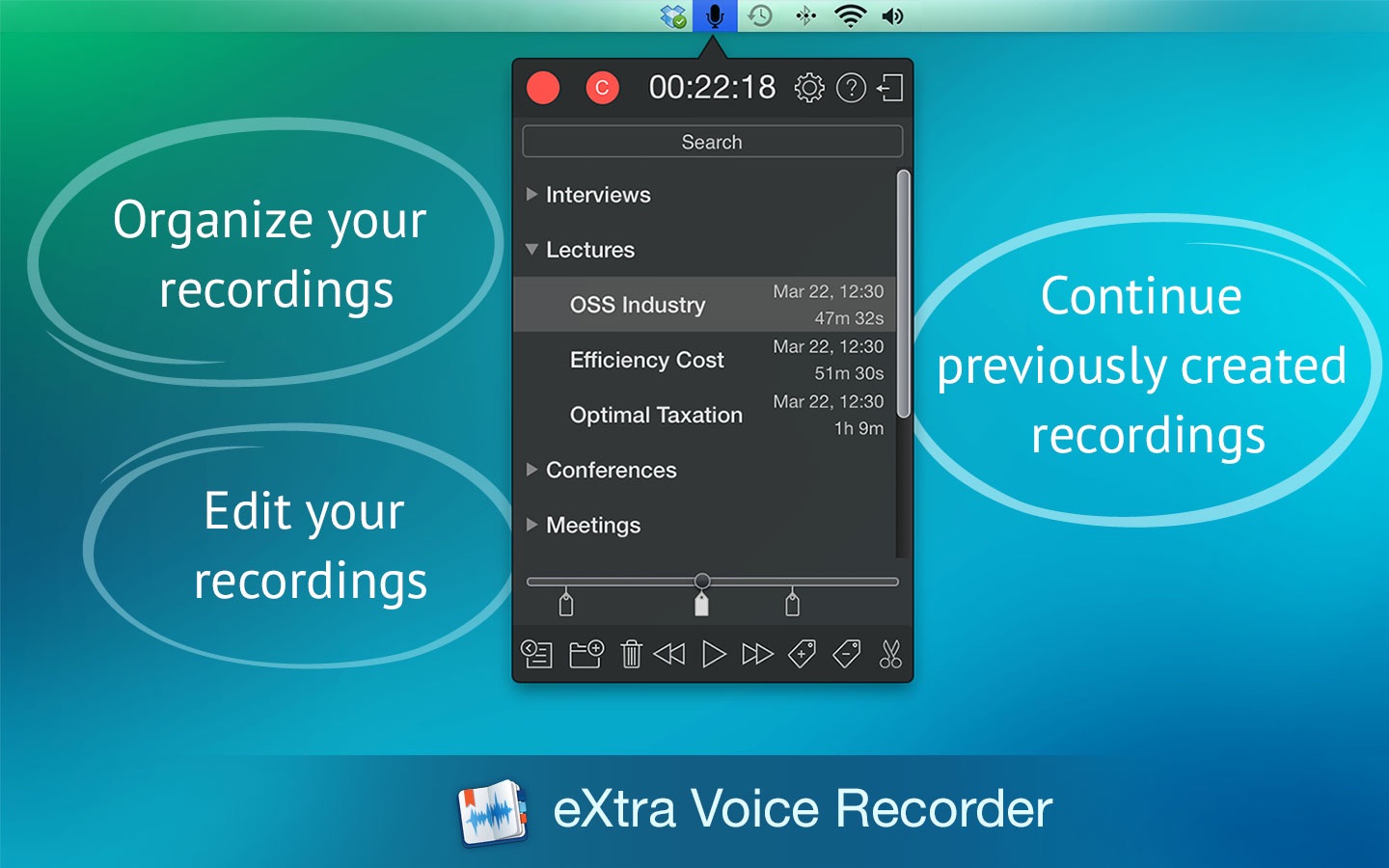 eXtra Voice Recorder Pro – Trình ghi âm ngay trên Menubar