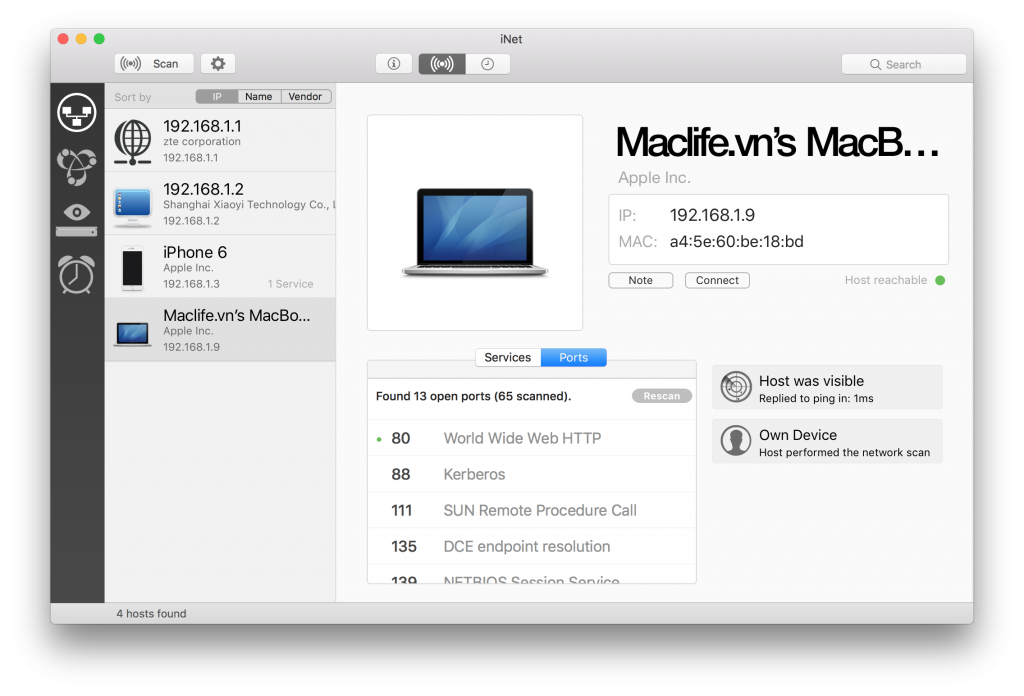 iNet Network Scanner – Xem tất cả các thông tin của mạng bạn đang kết nối
