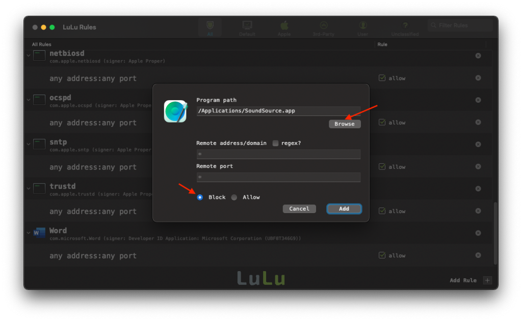 Hướng dẫn sử dụng Lulu để quản lý kết nối Internet tới ứng dụng trên Mac