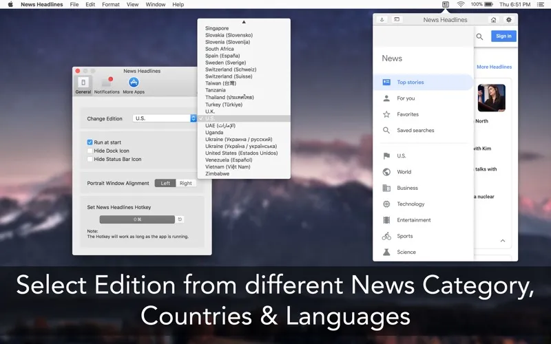 News Headlines – Google News trên Menubar