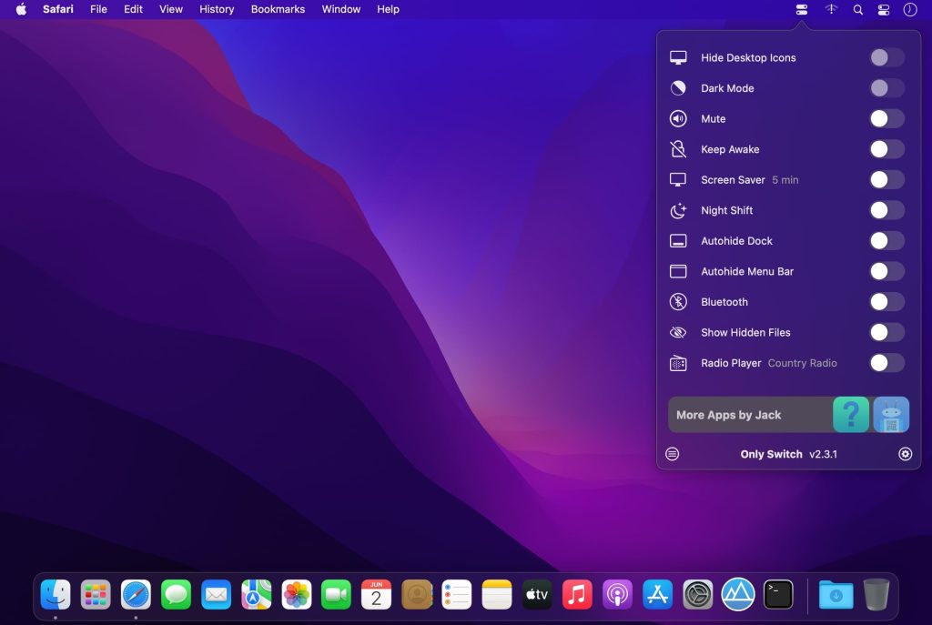 OnlySwitch – Bật tắt nhanh hàng loạt tính năng trên Mac