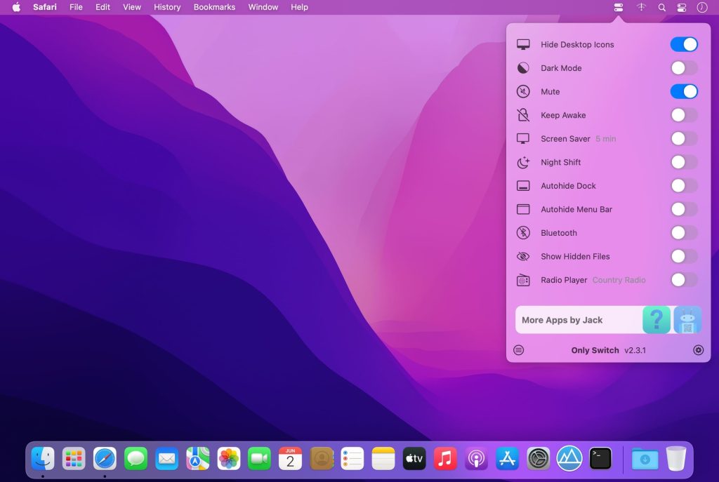 OnlySwitch – Bật tắt nhanh hàng loạt tính năng trên Mac