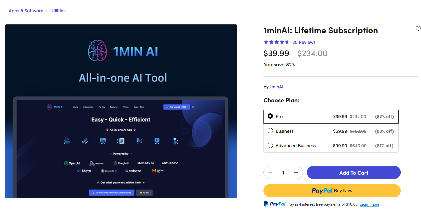 1minAI: Lifetime Subscription – Công cụ AI all in one