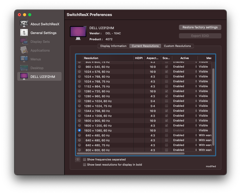 SwitchResX – Tiện ích thay đổi độ phân giải màn hình, bật HiDPI…
