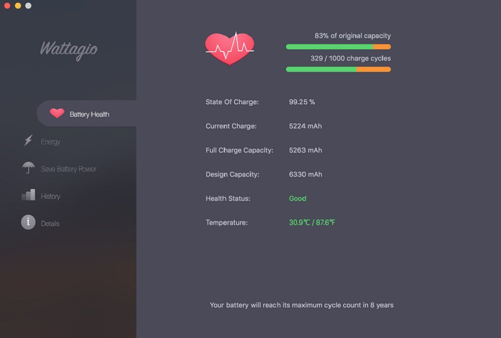 Wattagio – Phần mềm theo dõi tình trạng Pin Macbook